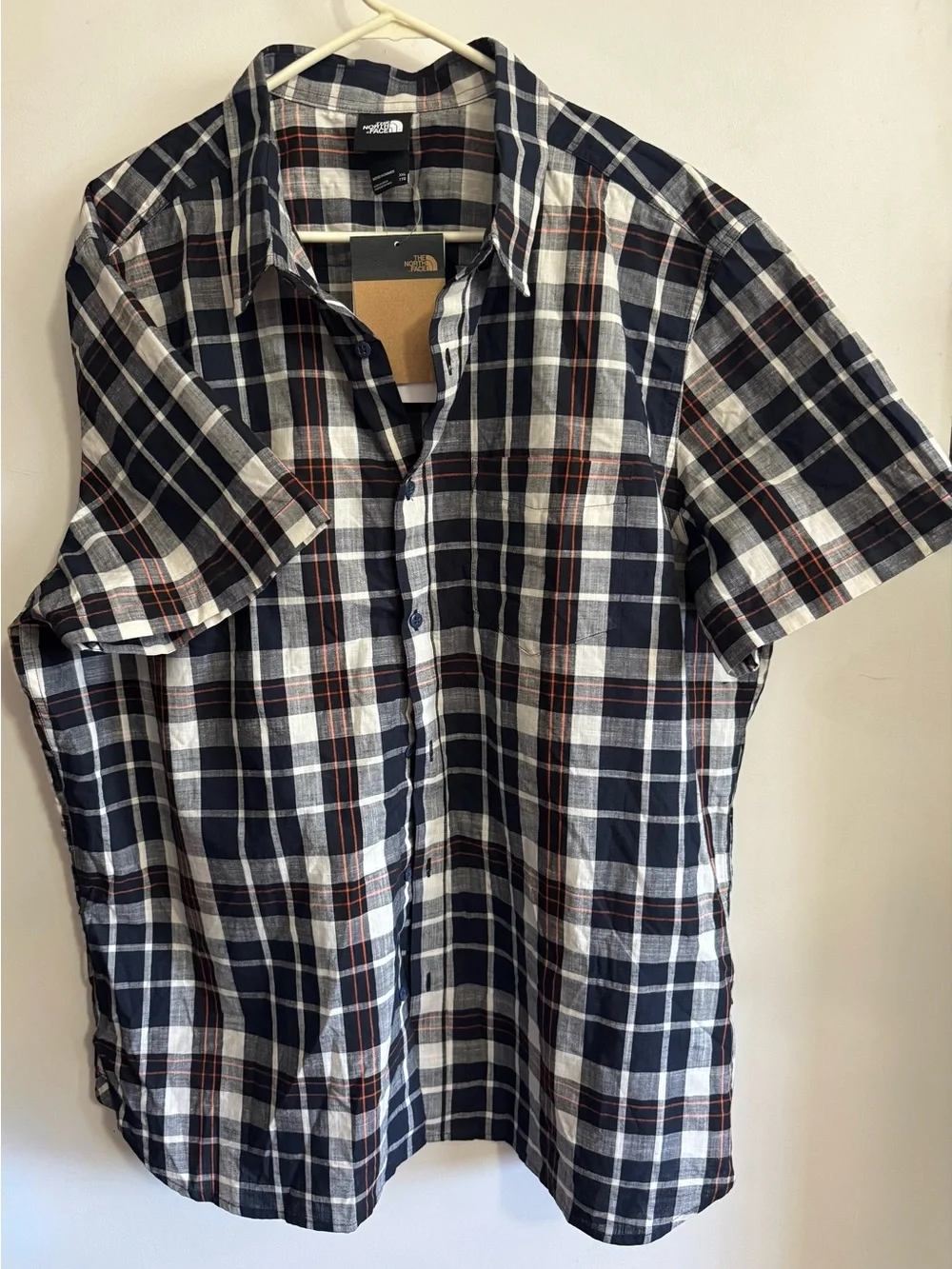 NWT The North Face Men’s Navy & White Plaid Short-Sleeve Shirt XXL